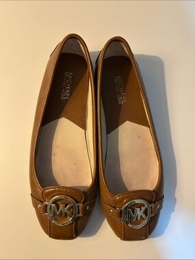 Michael Kors Tan Leather MK Logo Ballet Flats